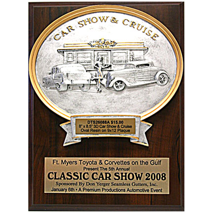 Car Show Cruise 3D Oval on 9 12 Plaque DTS26088A